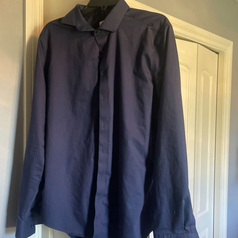 Calvin Klein Infinite Non-Iron Dress Shirt Navy (Slim fit, Tall, stretch) XL